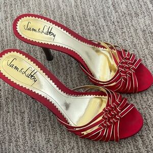 Sam & Libby Red and Gold Strappy Heels